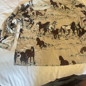 Women’s Button-Down Horse Print Silk Shirt